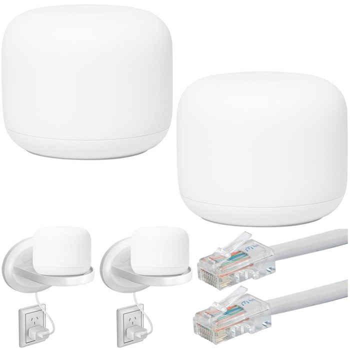 Google Nest Wifi Router and Point S1 + C1 - White (2PK) + Shelf Outlet Stand Bundle