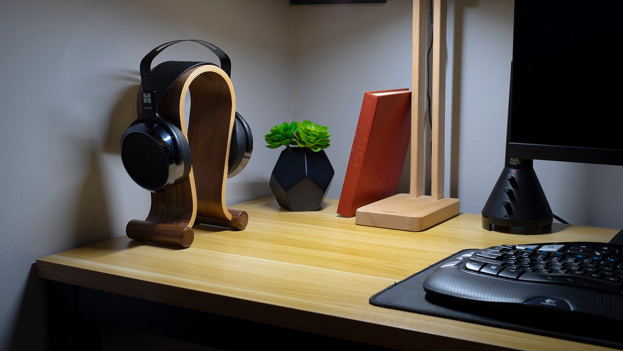 Deco Gear Wood Headphone Display Stand Secure Tabletop Holder / Gaming Headset Hanger
