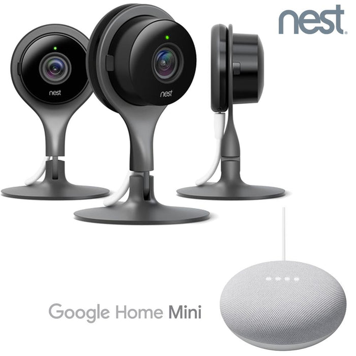 Google Nest Indoor Security Camera (Pack of 3) with Google Home Mini