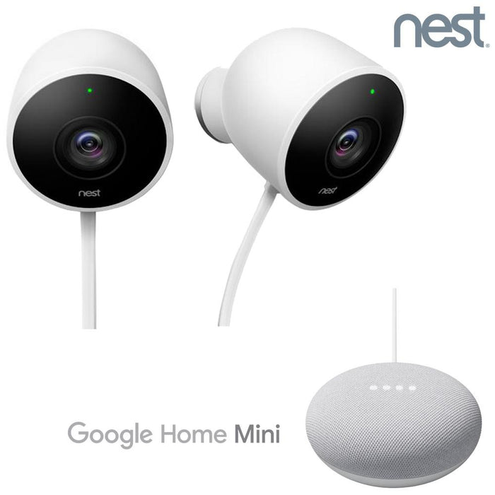 Google Nest Wired Outdoor Security Standard Surveilance (2-Pack) with Google Home Mini