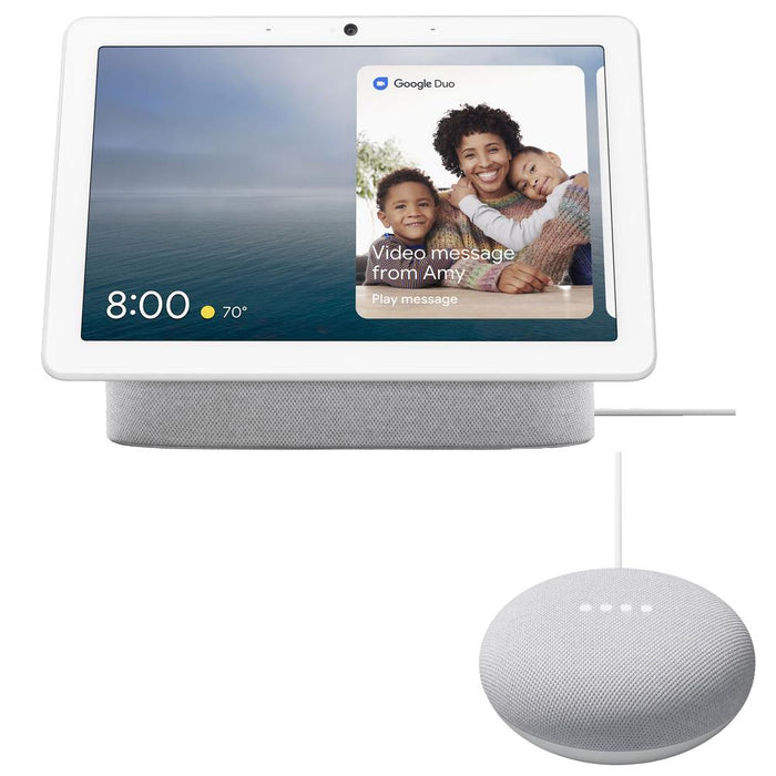 Google Nest Hub Max with Built-in Google Assistant (Chalk) with Google Home Mini
