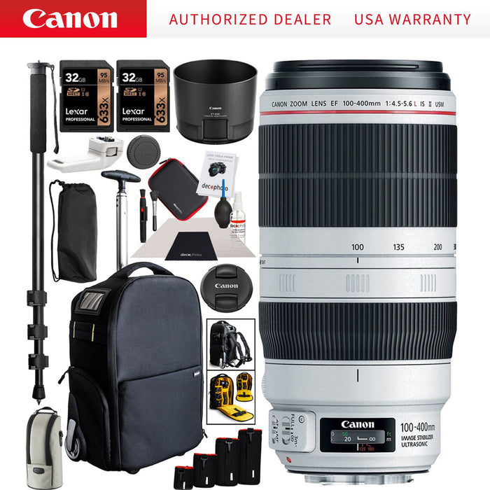 Canon EF 100-400mm F4.5-5.6L IS II USM Lens 9524B002 3 in 1 Case Backpack Bundle