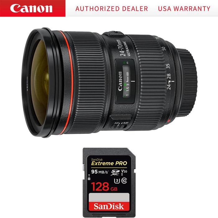 Canon EF 24-70mm f/2.8L II USM Lens w/ Sandisk SDXC 128GB Memory Card