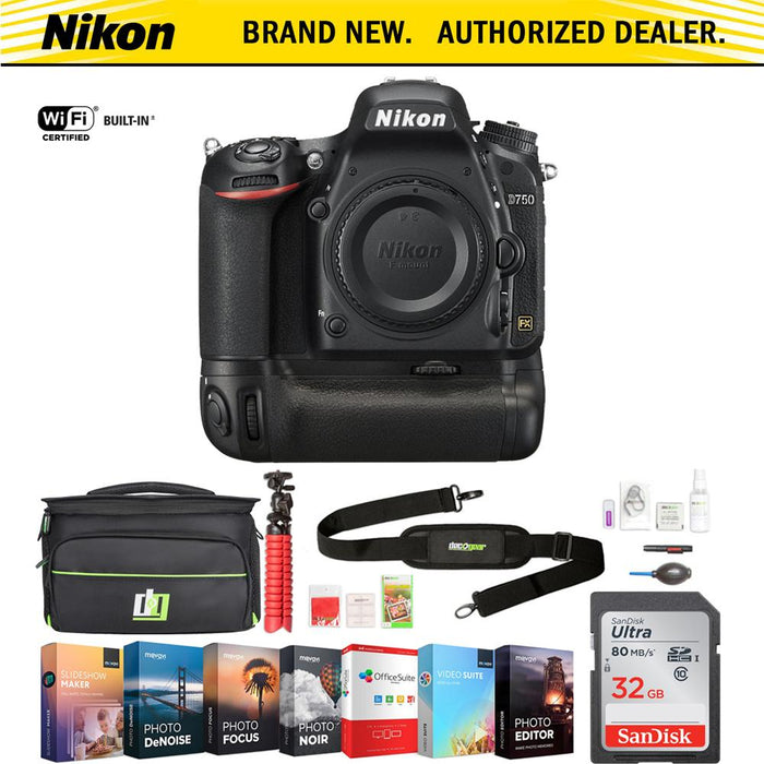 Nikon D750 DSLR 24.3MP HD FX-Format Digital Camera (Body) + 32GB Deluxe Bundle