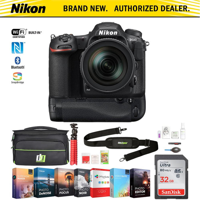 Nikon D500 20.9MP CMOS DX DSLR Camera with 16-80mm VR Lens + 32GB Deluxe Bundle