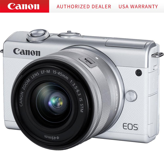 Canon EOS M200 24.2MP Mirrorless Digital Camera with EF-M 15-45mm IS STM Lens (White)