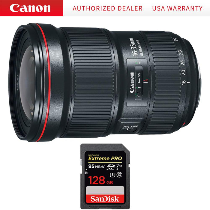 Canon EF 16-35mm f/2.8L III USM Ultra Wide Angle Zoom Lens w/ 128GB Memory Card