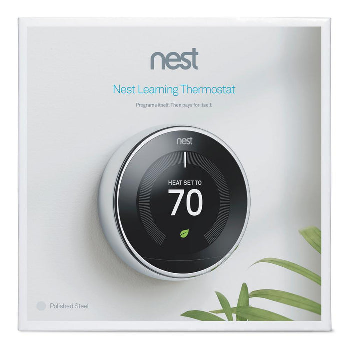 Google Nest Learning Thermostat 3rd Gen, Polished Steel w/ 2x Deco Gear WiFi Smart Plug