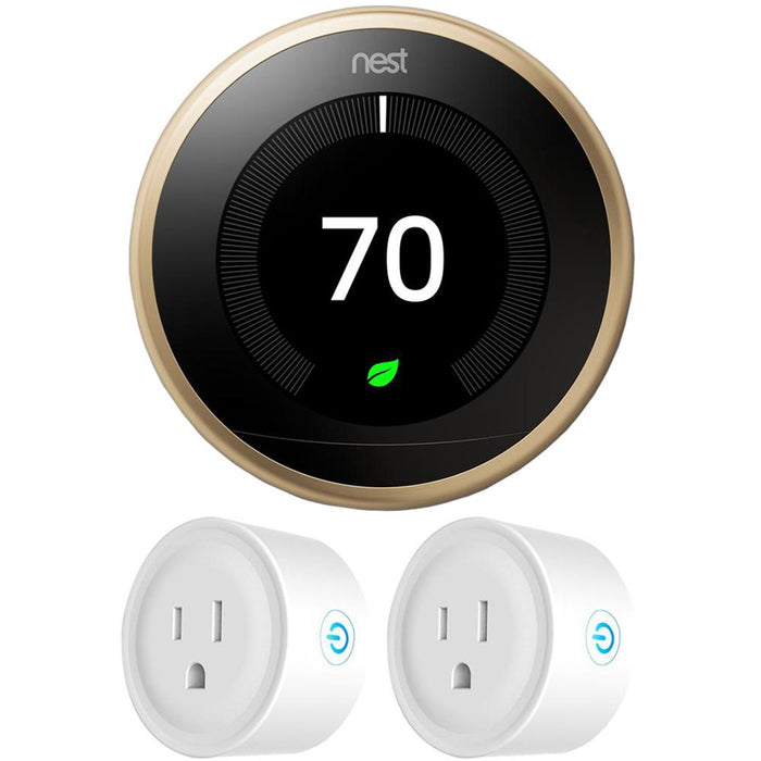 Google Nest Learning Thermostat 3rd Gen, Brass Bundle w/ 2x Deco Gear WiFi Smart Plug