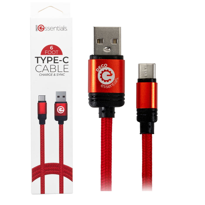 Deco Essentials 6FT Braided Type-C Charge & Sync USB Cable | Transfer Speeds Up to 480Mbps