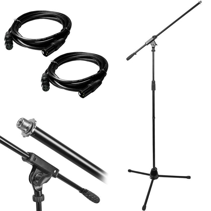 Monoprice Professional Microphone Stand with Boom and (2) Deco Gear 10ft XLR Cables Bundle