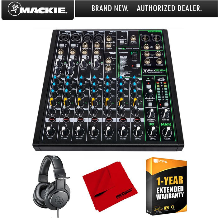 Mackie 10 Channel Professional Effects Mixer + Headphones and Warranty Bundle