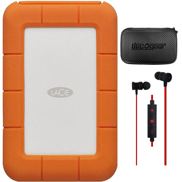 LaCie Rugged Thunderbolt USB-C 2TB Portable Hard Drive w/ Hard Case + Headphone