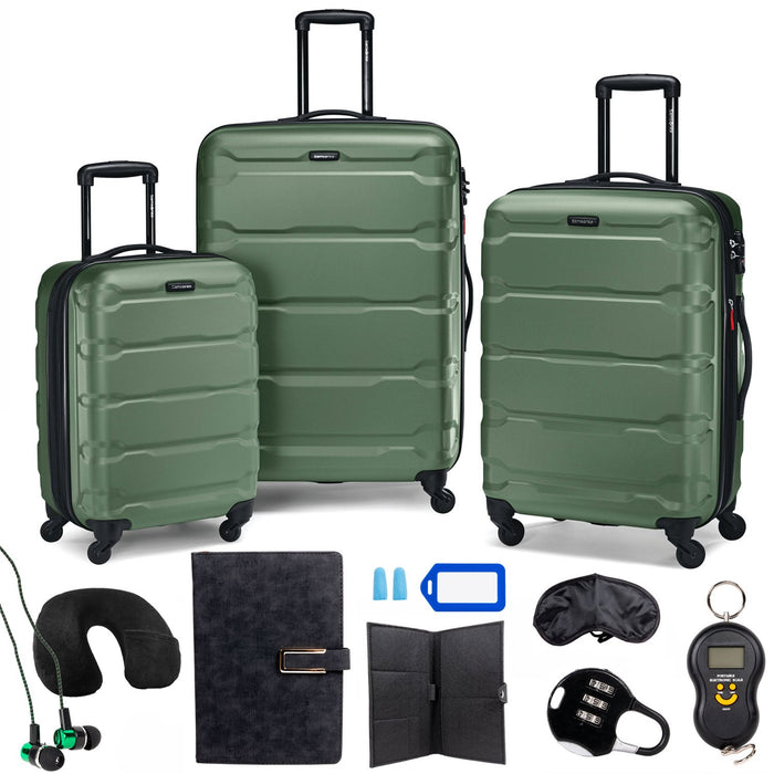 Samsonite Omni Hardside Nested Luggage Spinner Set, Army Green w/ 10pc Accessory Kit