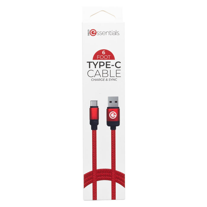 Deco Essentials 6FT USB Type-C Charge & Sync Cable | Transfer Speeds Up to 480Mbps (4-Pack)