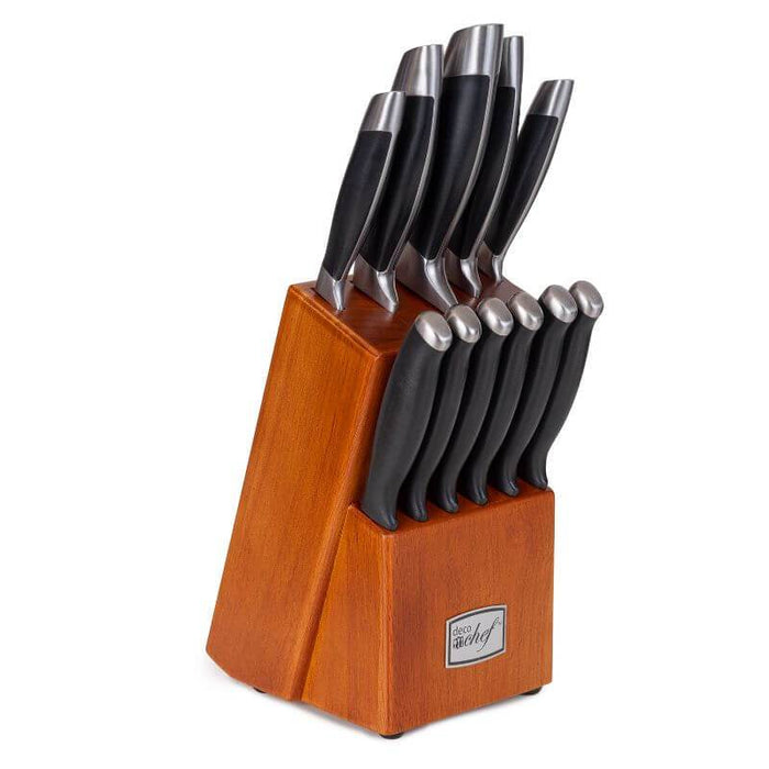 Deco Chef Gourmet 12 Piece Knife Set with Storage Block w/ Deco Chef Cut Resistant Gloves