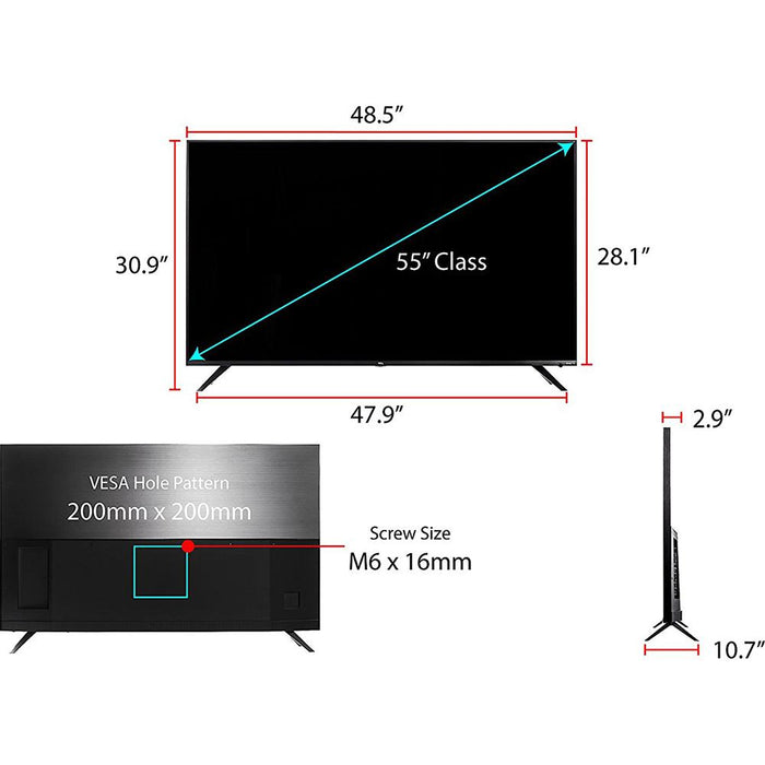 TCL 55" Class 6-Series 4K HDR Roku Smart TV (2018) w/ Mounting & Hook-Up Bundle