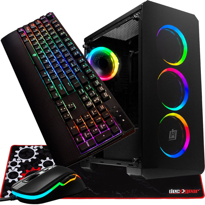 Deco Gear Mid-Tower PC Gaming RGB Computer Case w/ RGB Mechanical Keyboard and Wired Mouse