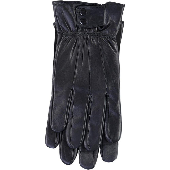 Tahari Insulated Snap Lambskin Leather Gloves with Screen-Touch Technology (Black)(XL)