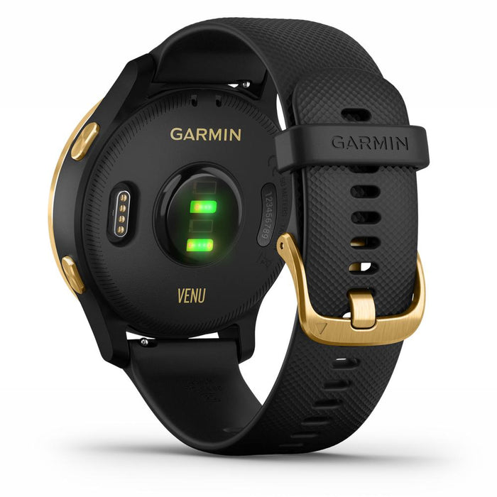 Garmin Venu Amoled GPS Smartwatch (Gold,Black Band) + Wireless Headphones & More Bundle