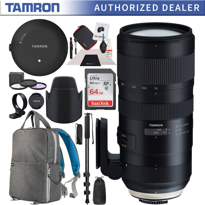 Tamron SP 70-200mm F/2.8 Di VC USD G2 Canon EF Lens + TAP-In Console + Backpack Bundle