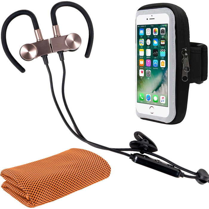 Deco Gear Magnetic Wireless Sport Earbud Headphones w/Carrying Case + Cooling Towel & More