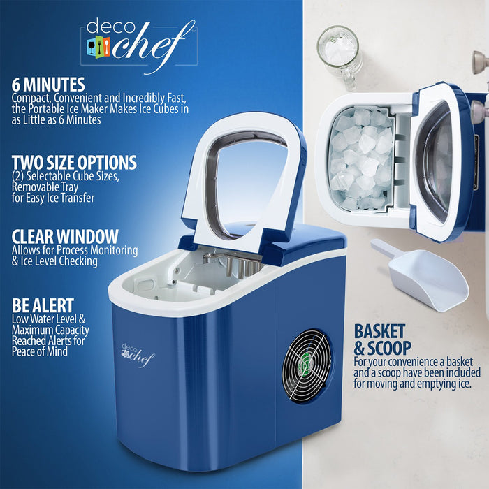 Deco Chef Blue Compact Electric Top Load Ice Maker with The Smoothies Bible Recipe Book