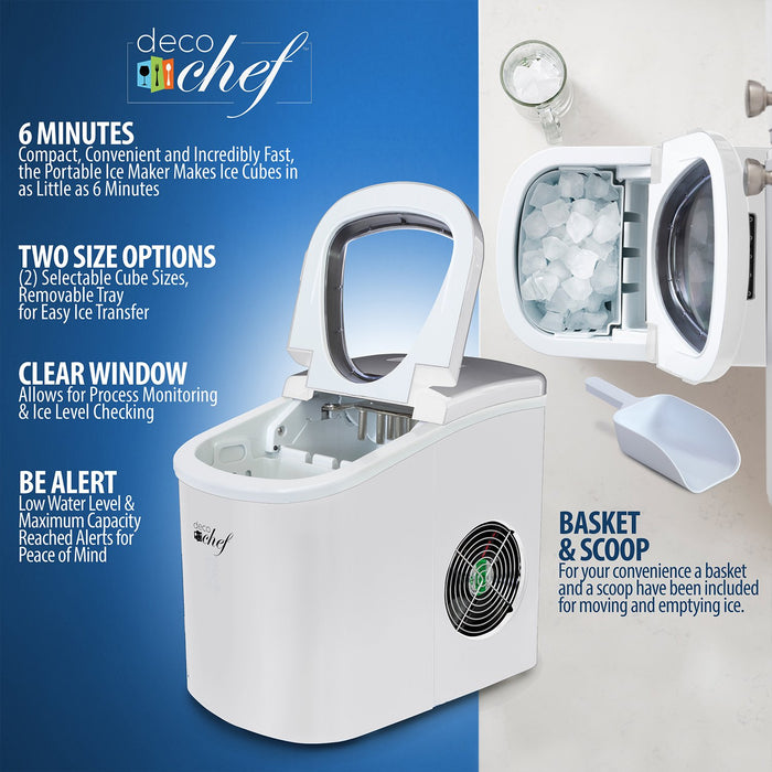 Deco Chef White Compact Electric Top Load Ice Maker with The Smoothies Bible Recipe Book