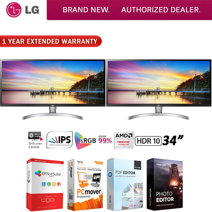 LG Dual 34" FreeSync IPS Monitor 21:9 UltraWide 34WK650W +Extended Warranty Pack