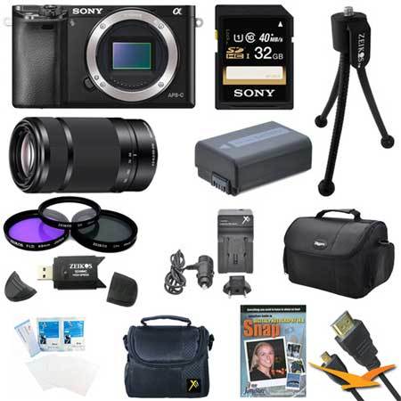 Sony Alpha a6000 24.3MP Interchangeable Lens Camera Body and SEL55210 Lens Bundle