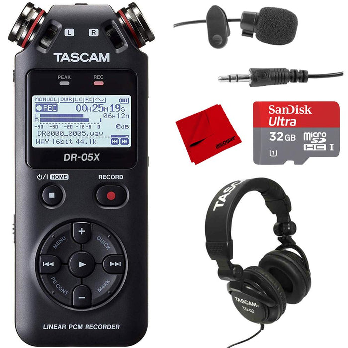Tascam DR-05X Stereo Handheld Digital Audio Recorder w/ Accessories Bundle