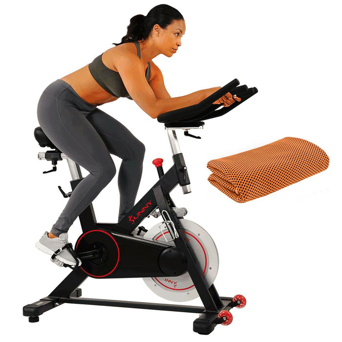 Sunny Health and Fitness Magnetic Belt Drive Indoor Cycle + Cooling Towel