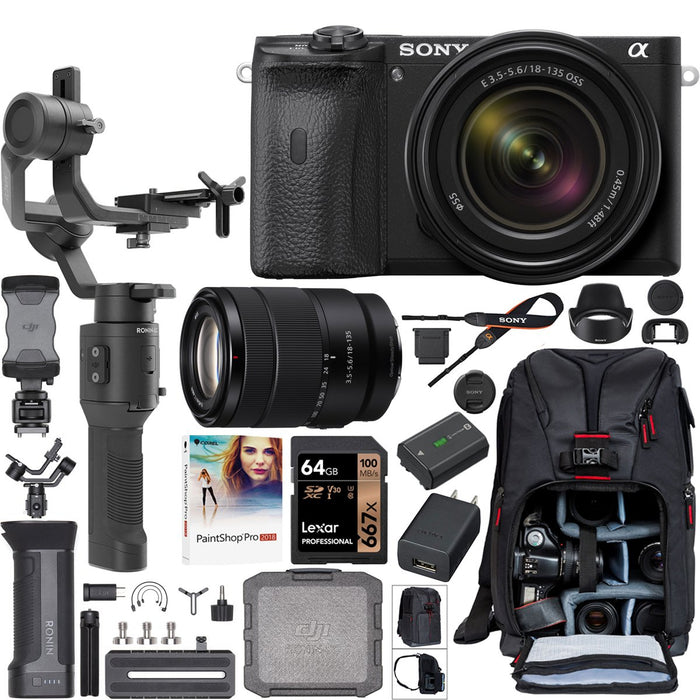 Sony a6600 Mirrorless Camera + 18-135mm Lens + DJI Ronin-SC Gimbal Filmmaker's Kit