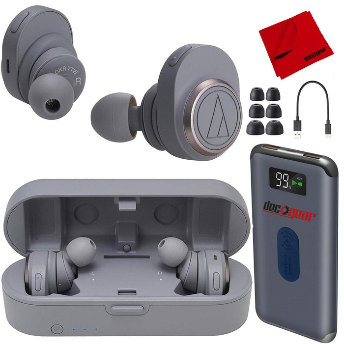 Audio-Technica ATH-CKR7TWGY True Wireless In-Ear Headphones w/ Deco Gear Accessories Bundle