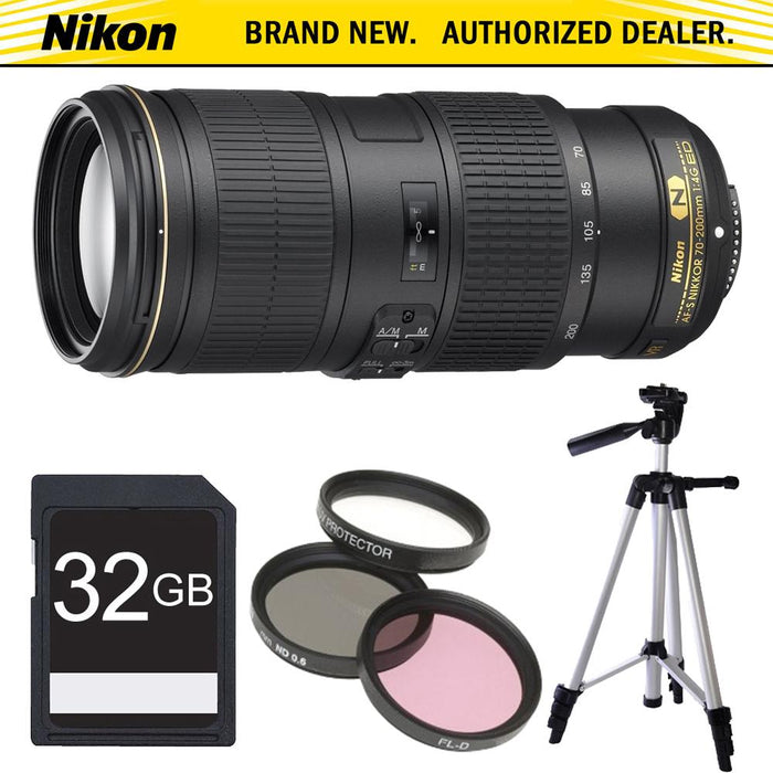 Nikon AF-S NIKKOR 70-200MM F/4G ED VR Lens Pro Kit with 32GB SD Card and Filter Kit