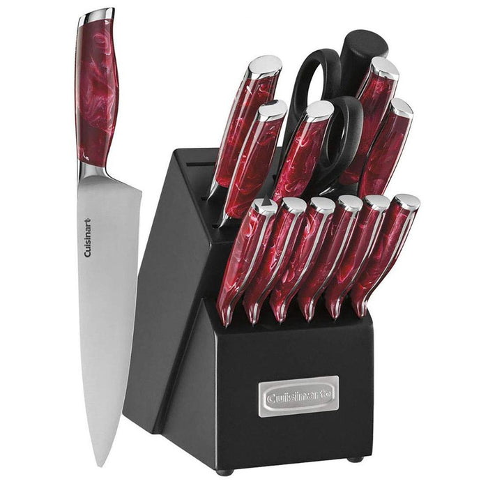 Cuisinart 15pc Red Marble Style Cutlery Block Set + Deco Gear Cut Safe Gloves