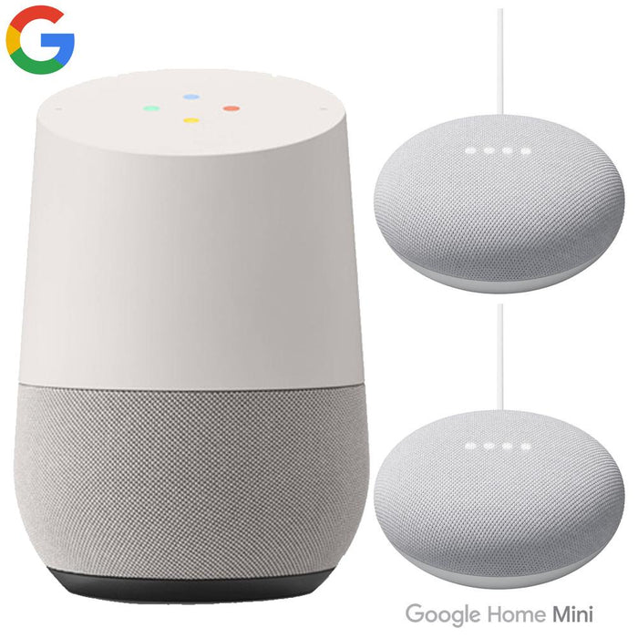 Google Home Smart Speaker, White/Slate with (2) Google Nest Mini (Chalk), 2nd Gen
