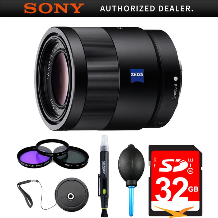 Sony Sonnar T* FE 55mm F1.8 ZA Camera E-Mount Lens Bundle