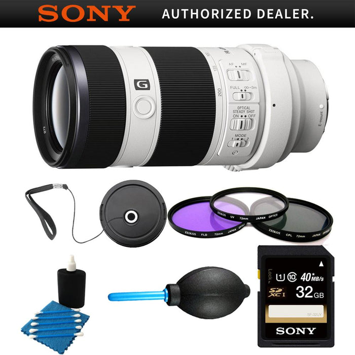Sony 70-200mm F4 G OIS Interchangeable E-Mount Lens for Sony Alpha Cameras Bundle