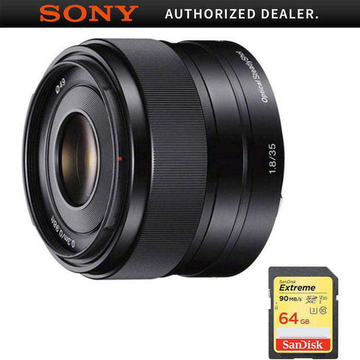 Sony 35mm f/1.8 Prime Fixed E-Mount Lens with 64GB Extreme SD Memory Card