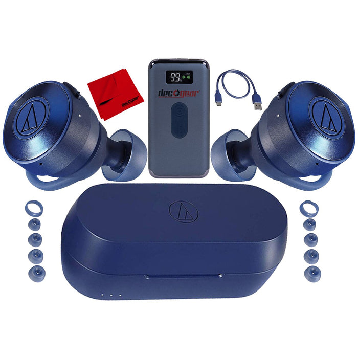 Audio-Technica Solid Bass Wireless In-Ear Headphones (Blue) with Battery Bank Bundle