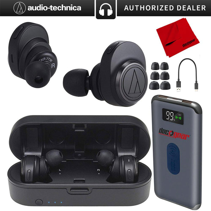 Audio-Technica ATH-CKR7TWBK True Wireless In-Ear Headphones w/ Deco Gear Accessories Bundle