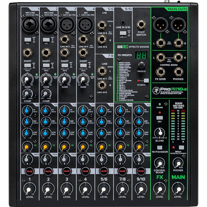 Mackie PROFX10V3 10 Channel Professional Effects Mixer & Deco Gear Accessory Bundle