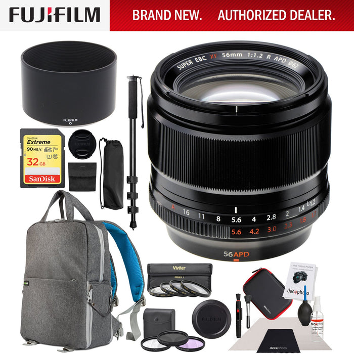 Fujifilm Fujinon XF 56mm F1.2 R APD X Mount Prime Telephoto Lens + 62mm Filter Kit Bundle