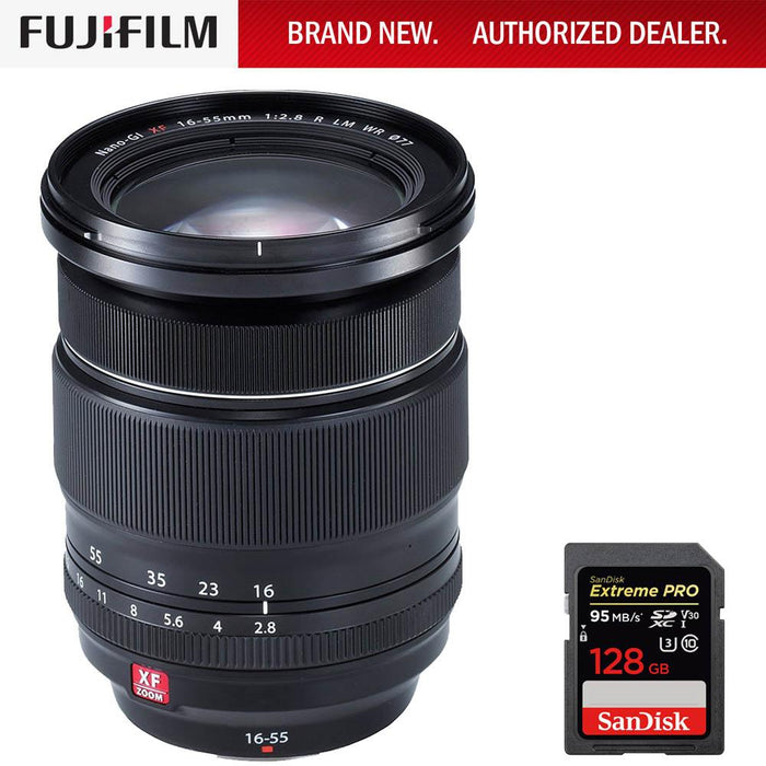 Fujifilm Fujinon XF 16-55mm f/2.8 R LM WR Standard Zoom Lens + 128GB Memory Card