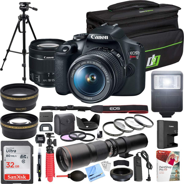 Canon T7 EOS Rebel DSLR Camera EF-S 18-55mm f/3.5-5.6 IS II + 500mm Telephoto Lens Kit