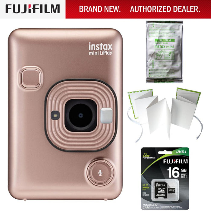 Fujifilm Instax Mini LiPlay(Blush Gold)(600021181) w/10Pack Mini White Border Film & More