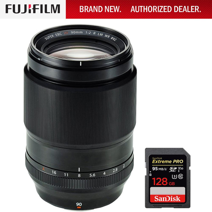 Fujifilm Fujinon XF90mm F2 R LM WR Fast Aperture X-Mount Lens + 128GB Card