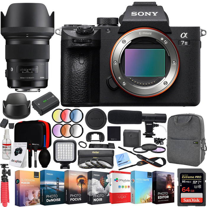 Sony a7 III Alpha Mirrorless 4K HDR Camera Body + Sigma 50mm F1.4 ART DG HSM Lens Kit