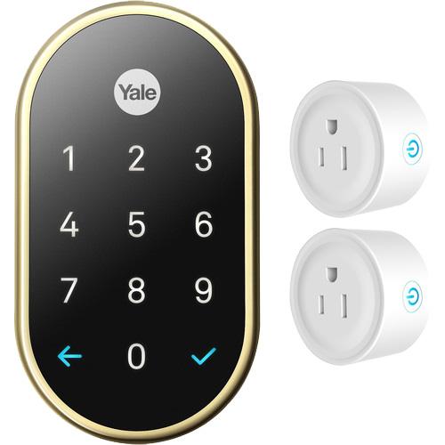 Nest x Yale Lock with Nest Connect (Brass) with Deco Gear WiFi Smart Plug (2-Pack)